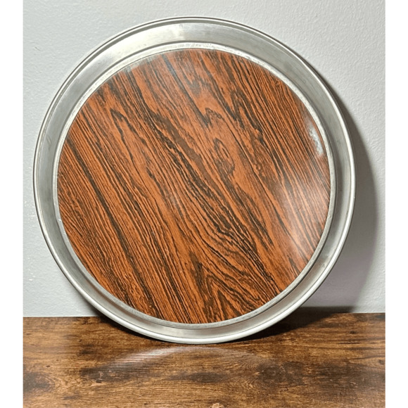 Vintage Kirk Stieff Pewter Tray Wood Grain Cocktail Serving Centerpiece MCM 16" - Picture 6 of 9